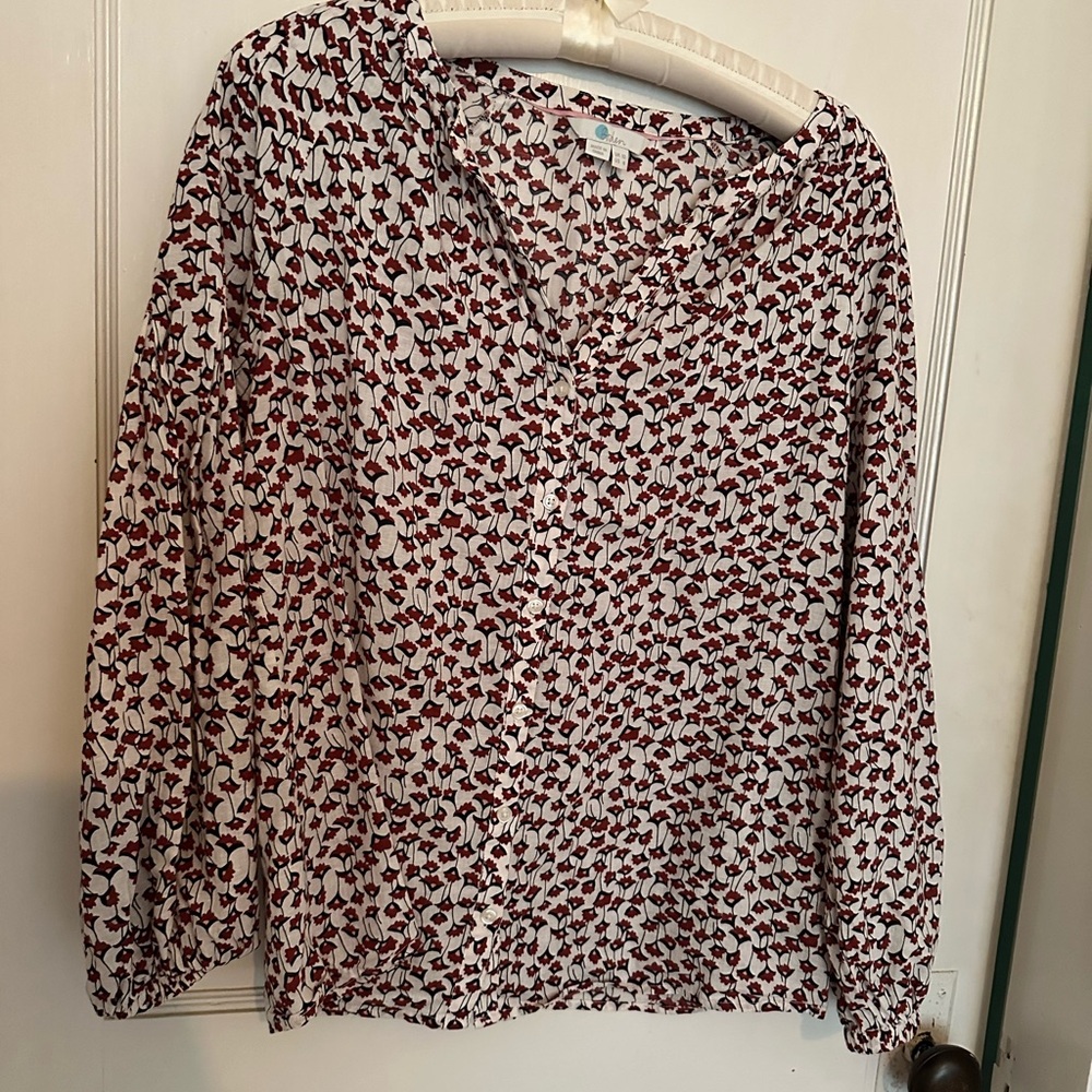 Boden Burgundy and White Patterned Blouse